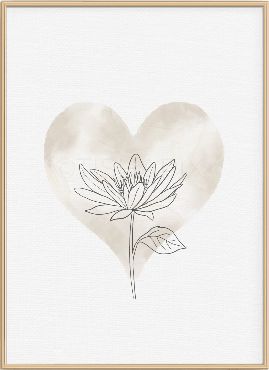 Floral Ink Heart - Beige