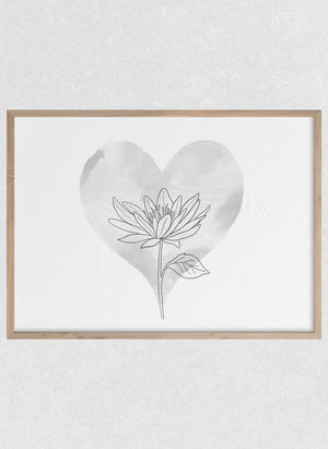 Floral Ink Heart - Grey