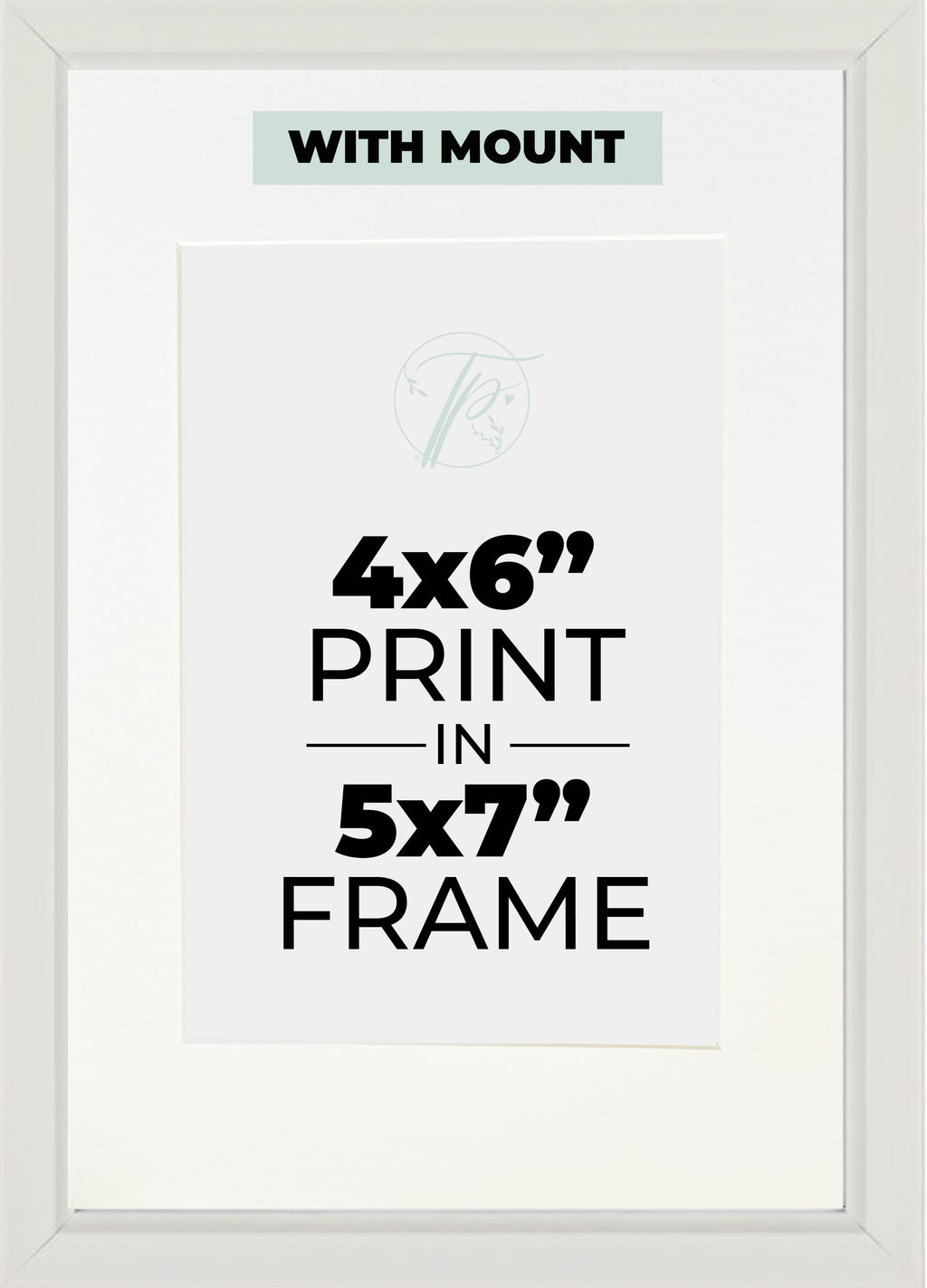 Mounted 5x7" Frame, White, Elle Range - for 4x6" Print